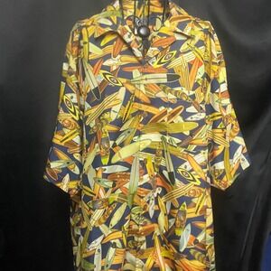 Rietveld Surfboard Print Button Up‎ Shirt Mens XL Short Sleeve